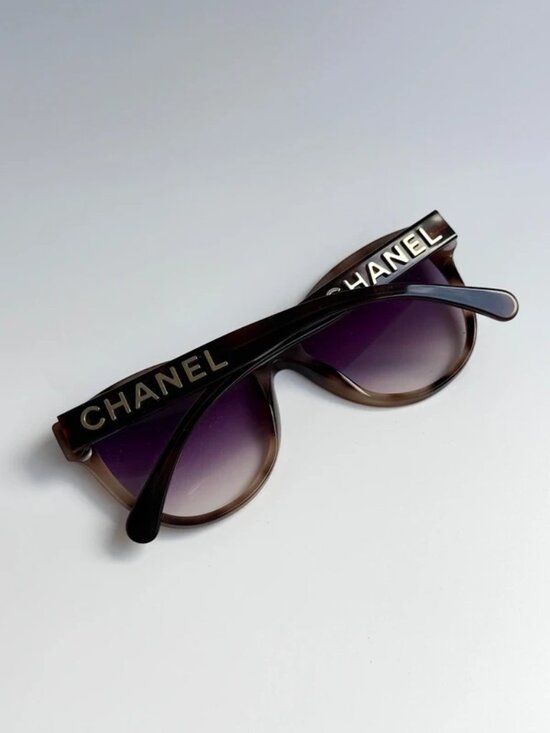Chanel Oversized Sunglasses Authentic Logo Catseye Brown Tortoiseshell Purple Ti main image 5